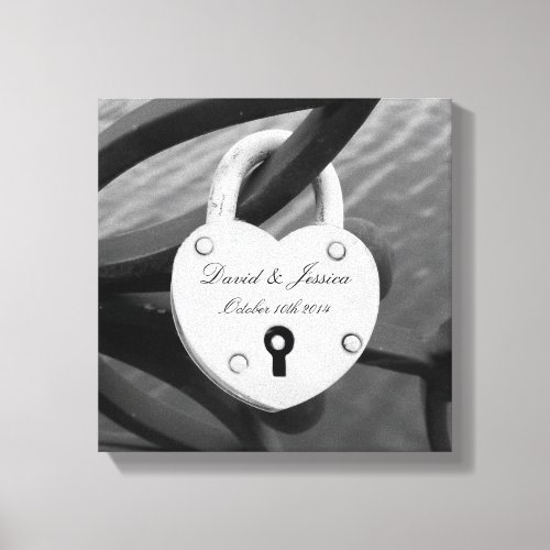 Romantic personalized love lock photo canvas print