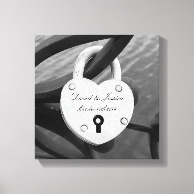 Romantic personalized love lock photo canvas print (Front)