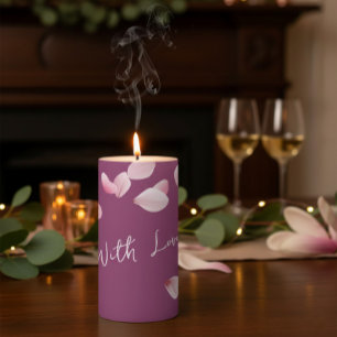 Romantic Petal-Design Pillar Candle – "With Love"