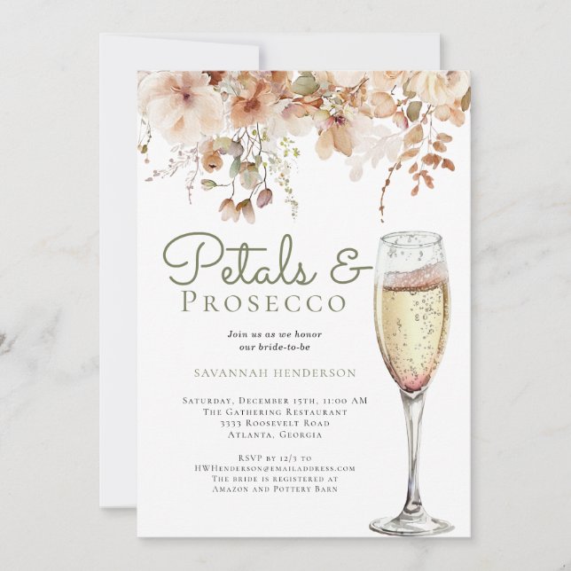 Romantic Petals and Prosecco Floral Bridal Shower Invitation (Front)