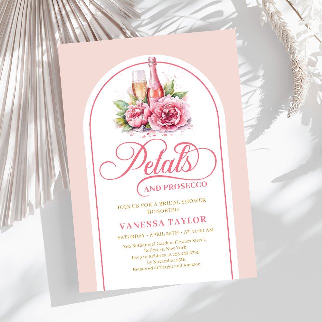Romantic petals and prosecco watercolor shower invitation (Romantic petals and prosecco watercolor shower)
