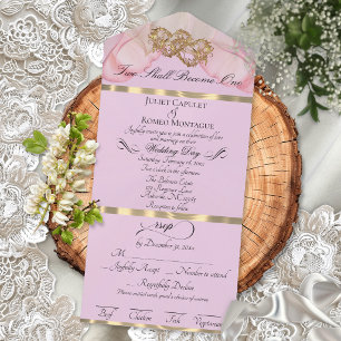 Romantic Petals & Hearts - Pink Pearl/Gold All In One Invitation