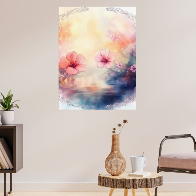 Romantic Petals – Watercolor Floral Poster (Living Room 3)