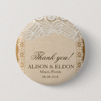 Romantic Petite Flowers On Lace Burlap Pinback Button