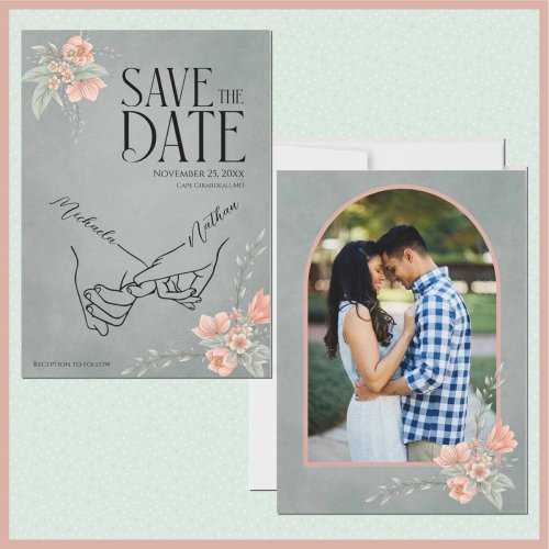 Romantic Pewter Watercolor Floral Photo Tattoo Save The Date
