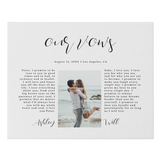 Romantic Photo Anniversary Wedding Vow Faux Canvas Print (Front)