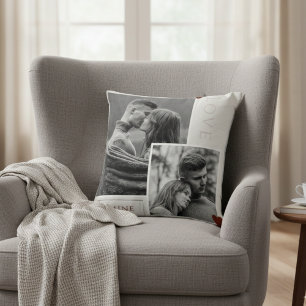 Romantic Photo Collage, Rustic "Be Mine" Valentine Throw Pillow