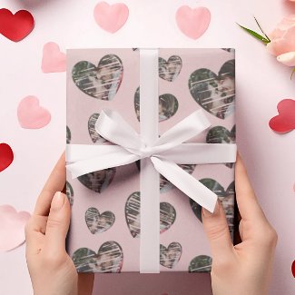 Romantic Photo Hearts Pink Gift Wrapping Paper