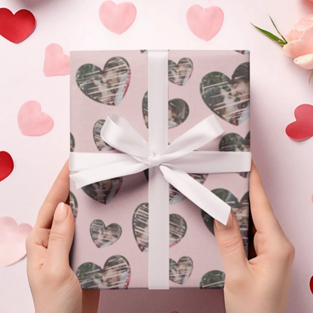 Romantic Photo Hearts Pink Gift Wrapping Paper (Creator Uploaded)