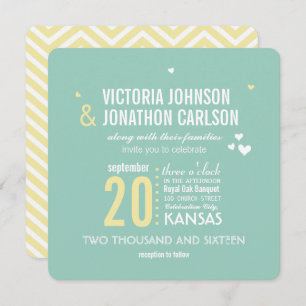 Romantic Photo Mint and Yellow Zig Zag Wedding Invitation