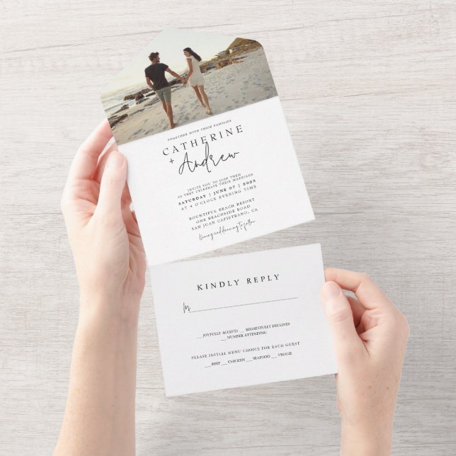 Romantic Photo Modern Wedding All In One Invitation (Tearaway)