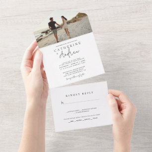 Romantic Photo Modern Wedding All In One Invitation