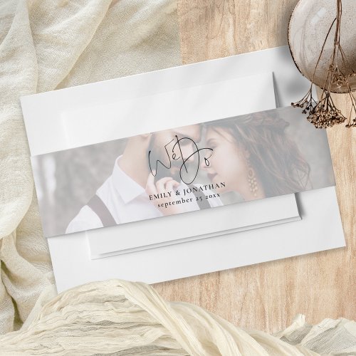 Romantic Photo Overlay We Do Names Date Wedding Invitation Belly Band