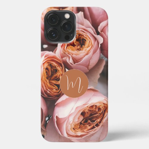 Romantic photo pink rose monogram cute initial iPhone 13 pro max case