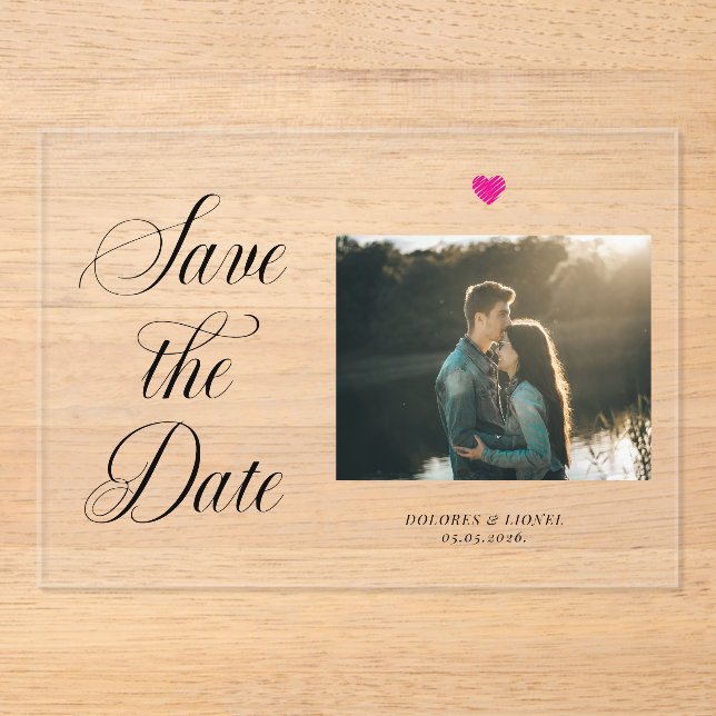 Romantic Photo Save the Date Acrylic Invitations (Front)