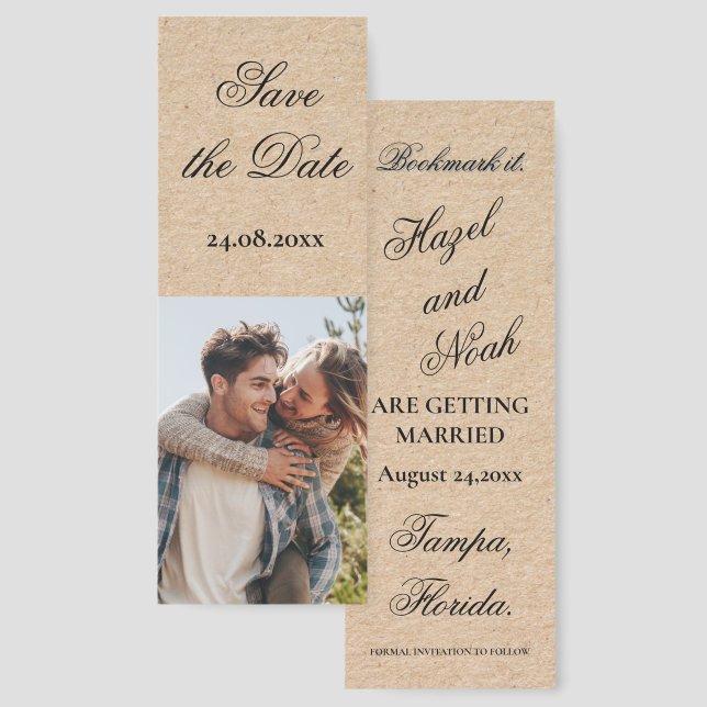 Romantic Photo Save the Date Bookmarks (Front & Back)