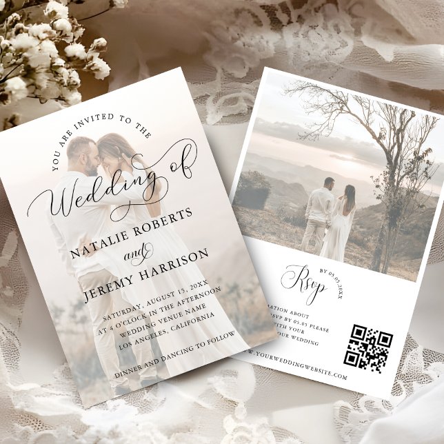 Romantic Photo Script QR Wedding All-In-One Invitation (Creator Uploaded)