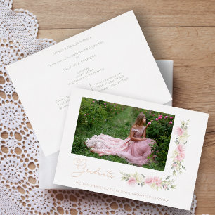 Romantic Photo Spring Pink Floral Wreath Graduate Foil Invitation