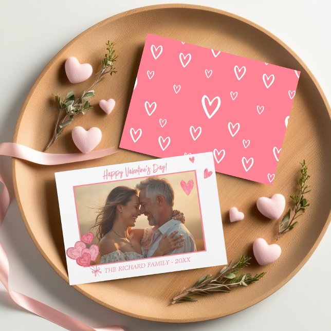 Romantic photo watercolor Pink Hearts  Holiday Card (Romantic photo watercolor Pink Hearts Holiday Card)