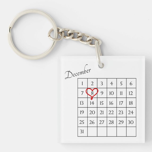 Romantic Photo Wedding Calendar Valentine Gift Keychain (Front)