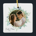 Romantic Photo Wedding Keepsake Ceramic Ornament<br><div class="desc">A favorite wedding photo becomes a romantic keepsake with this elegant serif design. Clean lines and classic type create a timeless look that highlights your image with refined simplicity. Whether given as a gift or displayed during the holidays,  it’s a lasting way to celebrate love and commitment.</div>