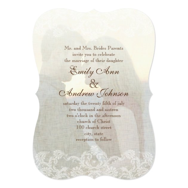 Romantic Photo Wedding Vintage Lace Damask Invites