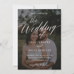 Romantic Photo White Script Wedding Details Invitation
