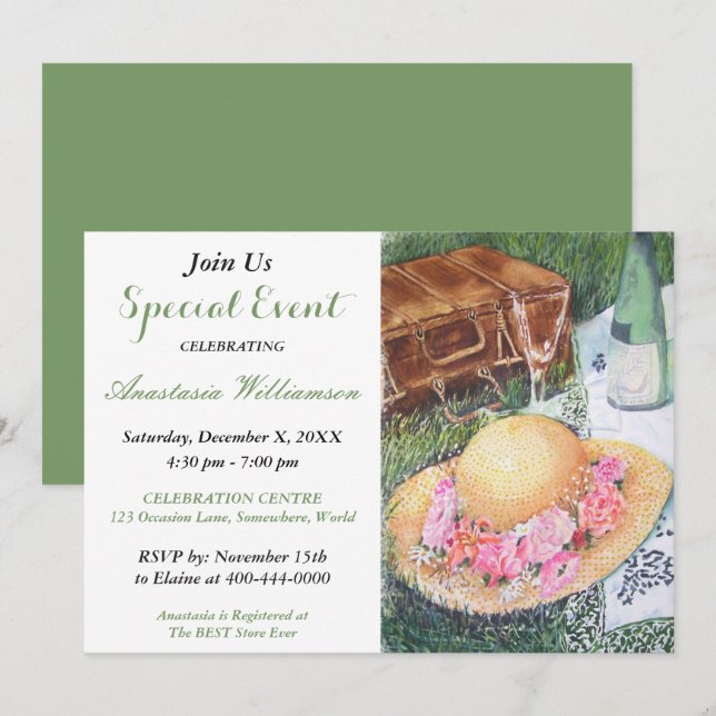 ROMANTIC PICNIC IN THE PARK PARTY  INVITE (Front/Back)