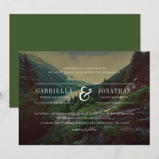 Romantic Pines, Mountains & Lake | Modern Wedding Invitation (Front/Back)