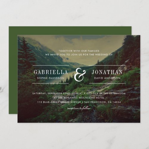 Romantic Pines Mountains  Lake  Modern Wedding Invitation