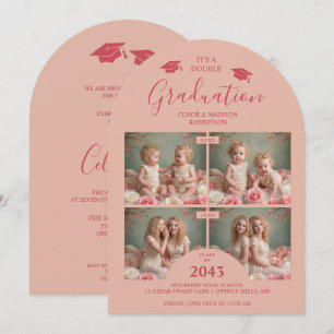Romantic Pink 4-Photo Twins Then & Now TMF26 Invitation