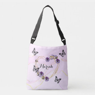 Romantic pink abstract garden and butterfly crossbody bag