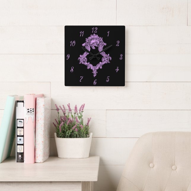 Romantic Pink and Black Square Wall Clock (Reading Room)