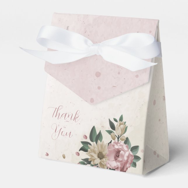 romantic pink and champagne flowers wedding favor boxes (Front Side)