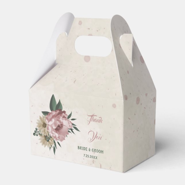 romantic pink and champagne flowers wedding favor boxes (Front Side)