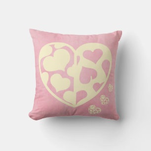 Romantic Pink and Cream Hearts Valentine's Day Outdoor Pillow