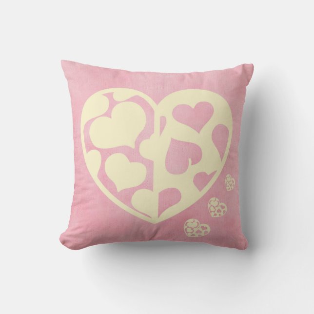 Romantic Pink and Cream Hearts Valentine's Day Outdoor Pillow (Front)