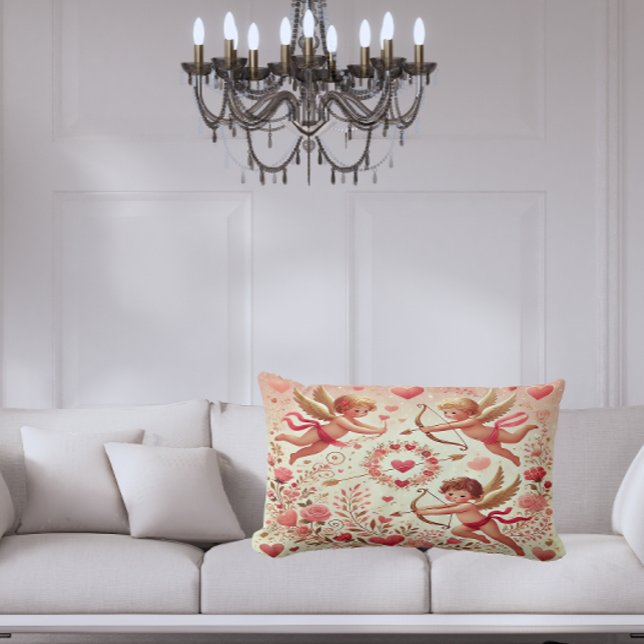 Romantic Pink and Gold Cupid Lumbar Pillow (Romantic Pink and Gold Cupid Lumbar Pillow – Add a sweet touch of love to your space.)