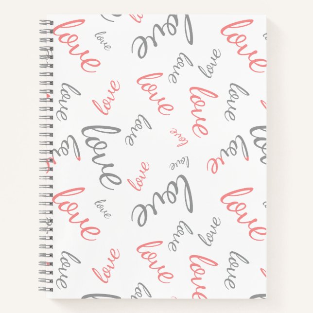 Romantic Pink and Grey Love Script Cursive Notebook (Front)