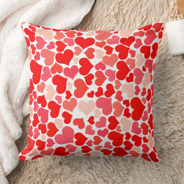 Romantic Pink and Red Heart Pattern Valentine Throw Pillow (Blanket)