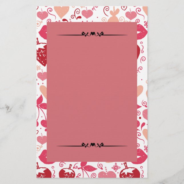 Romantic Pink and Red Hearts Stationery (Front)