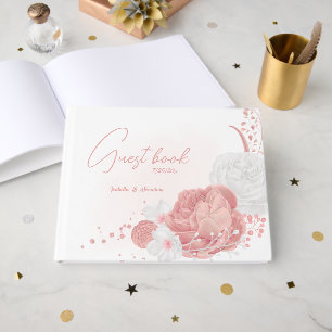 romantic pink and white flowers botanical wedding  guest book