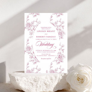 Romantic Pink and White Rose Pattern Wedding Invitation