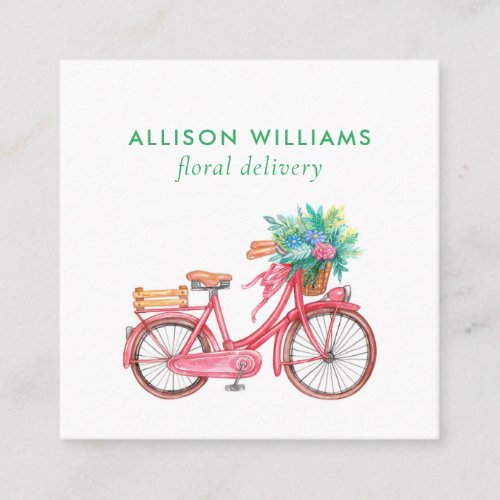 Romantic Pink bicycle Floristry Flower Shop  Square Business Card