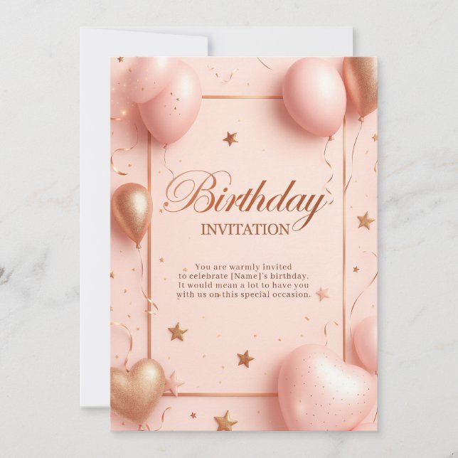 Romantic Pink Birthday Invitation (Front)