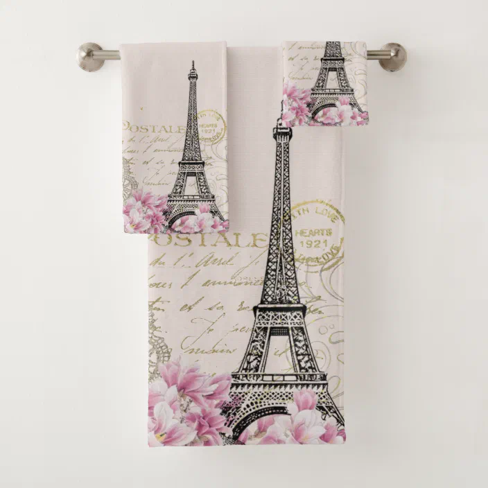Off White 3 piece set of Eiffel Tower/Paris Towels 