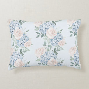Romantic Pink Blue Flowers  Accent Pillow