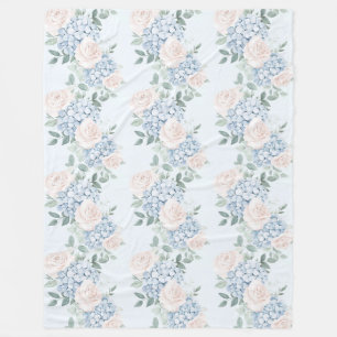 Romantic Pink Blue Flowers Fleece Blanket