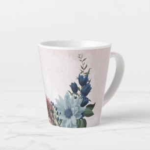 Romantic pink blue flowers greenery latte mug