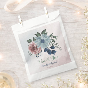 Romantic pink blue flowers greenery wedding favor bag